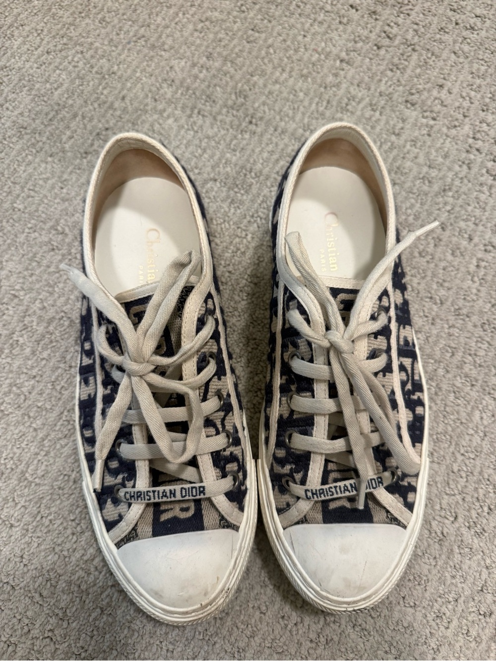 Dior Navy and White Logo Canvas Low-Top Sneakers